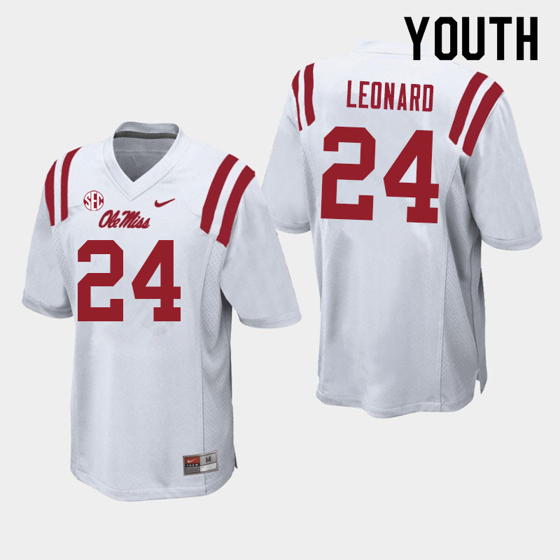 Youth #24 Deane Leonard Ole Miss Rebels College Football Jerseys Sale-White